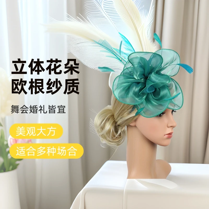 European and American organza headwear, horse racing-themed fabric three-dimensional flower hair accessory, bridal ball party ha