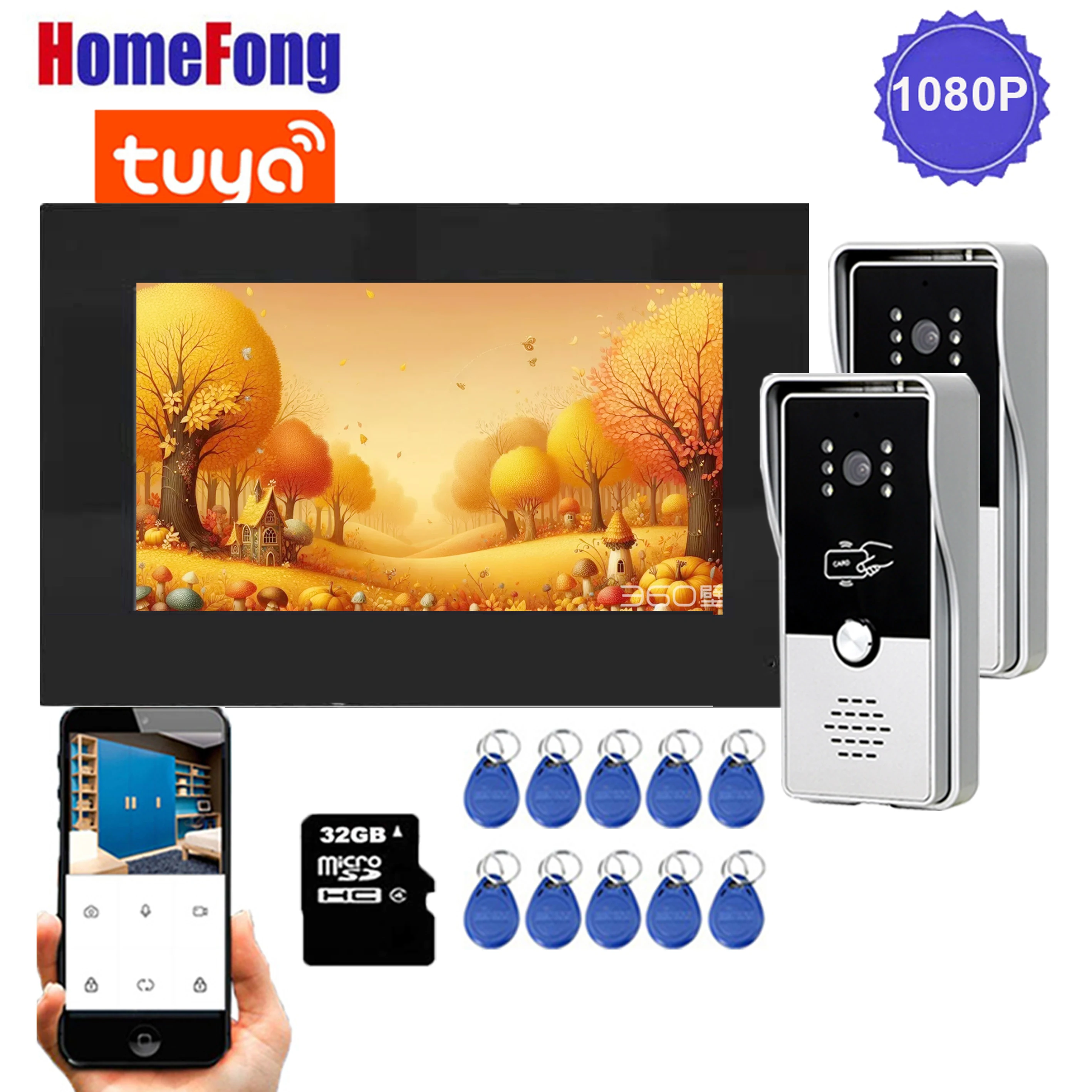 Homefong 7 Zoll 1080p Ring Video Intercom Video Tür Eintrag Telefon RFID Entsperren Fernbedienung Wifi Tuya Smart Türklingel mit Kamera Aufnahme