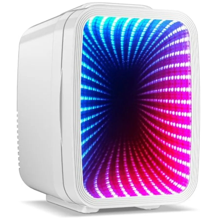 

Mini Fridge 4 Liter/6 Cans Small Refrigerator with Dimmable LED Light AC/DC Portable Thermoelectric Cooler and Warmer for Bedro