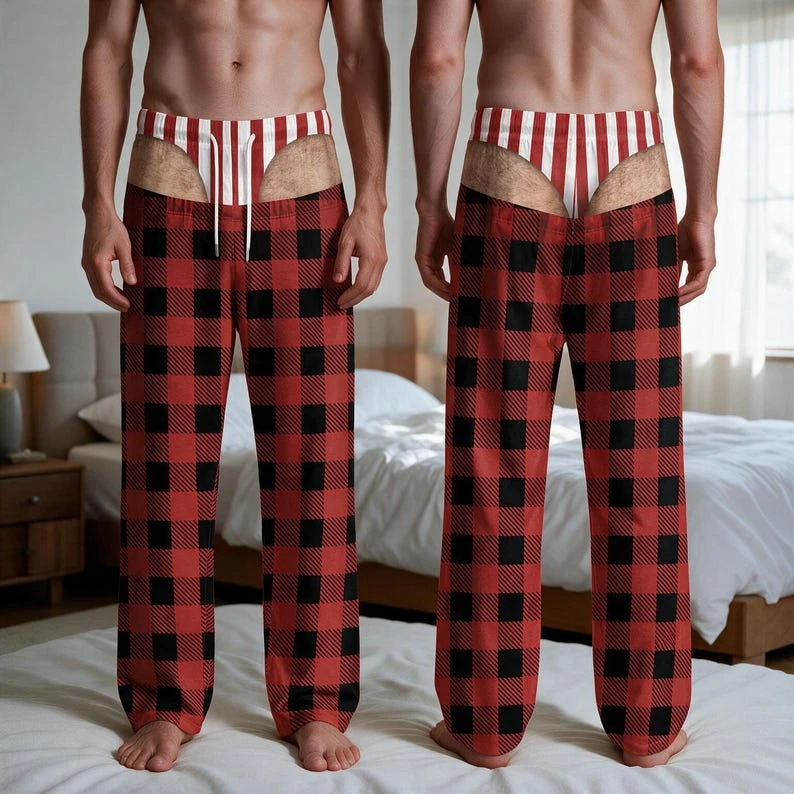2026 New 3D Men's Fun Checkered Printed Loose Casual Pants with Mid Waist Holiday Style Elastic Drawstring Waistband Pants