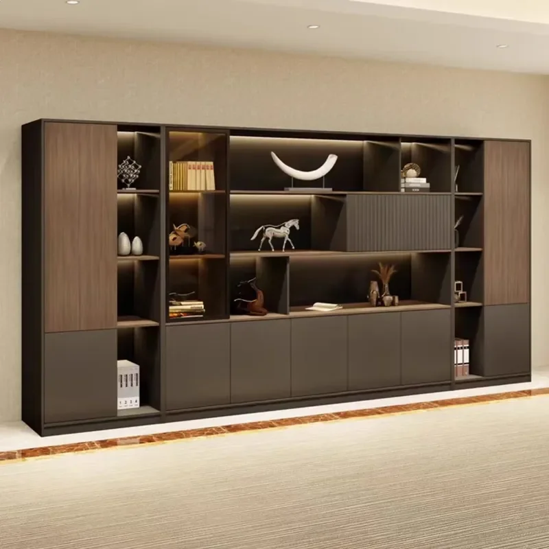 Office File Cabinet Decorative Storage Locker Study Bookcase Against Wall Background Shelf Unit for Home Organization