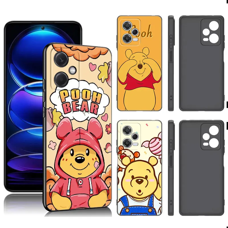 Honey The Pooh Bear Black Silicone Phone Case For Xiaomi Redmi Note 9 10 11 11S 11T 12 13 Pro 5G Plus 9S 10S 12S