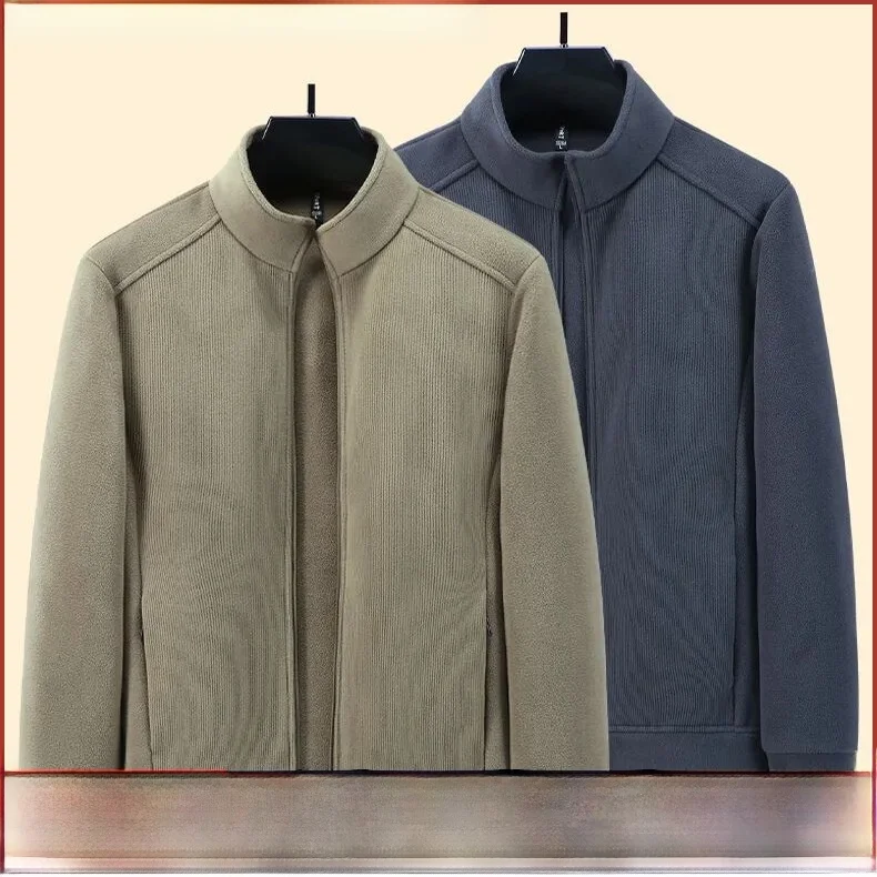 

Double-Sided Thermal Technology Warm Winter Men's Windproof Stand Collar Fce Jaet Coat Zipper Closure Casual Sle