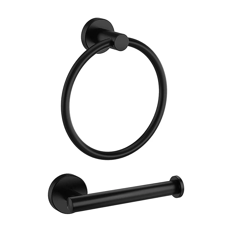 a73k-2個入り-バスルーム用アクセサリー-黒色のタオルリングとトイレットペーパーホルダー、ステンレス製、バスルーム用ハンドタオルホルダー、タオル