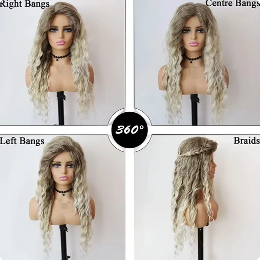 Synthetic Hair 26 INCH Long Blonde Curly Wigs for Women Waving Wig Dark Roots Ombre Wigs Fluffy Charming Party Ladies Wigs Sexy