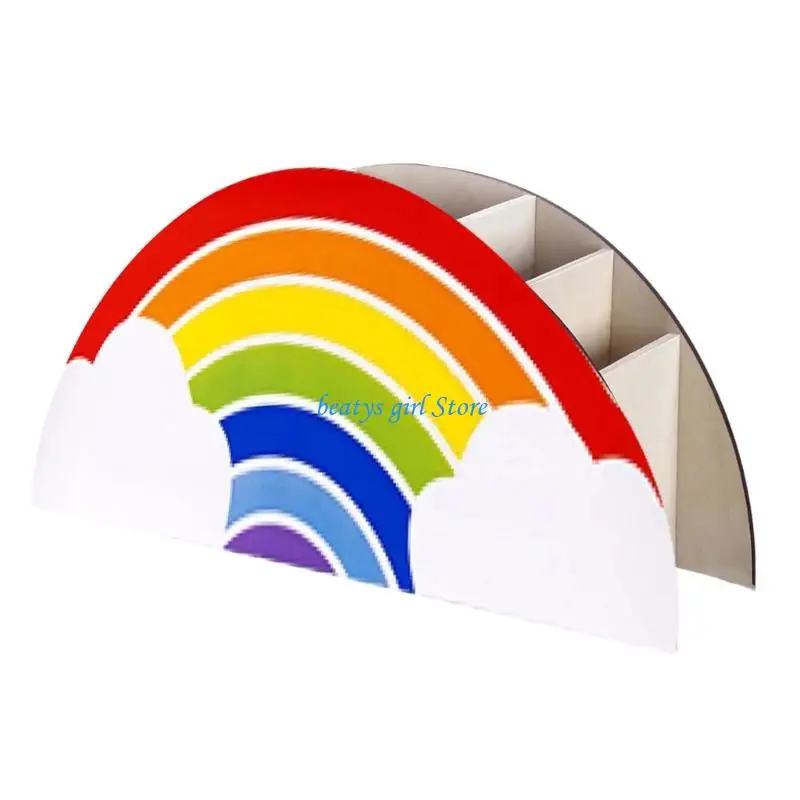 

C7AB Rainbow Pen Cup Decorative Desktop Pencil Cup 5 Compartment Pen Cup