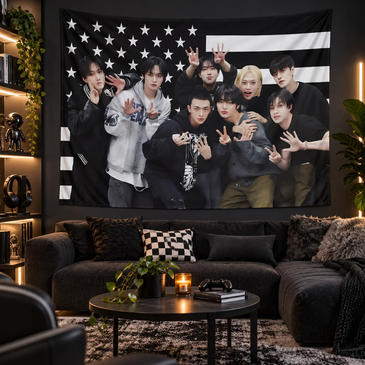 S-SKZ Pink US Flag Concert Banner, Durable Wall Decor for Fans Party, Home Bedroom Living Room Hanging Decoration