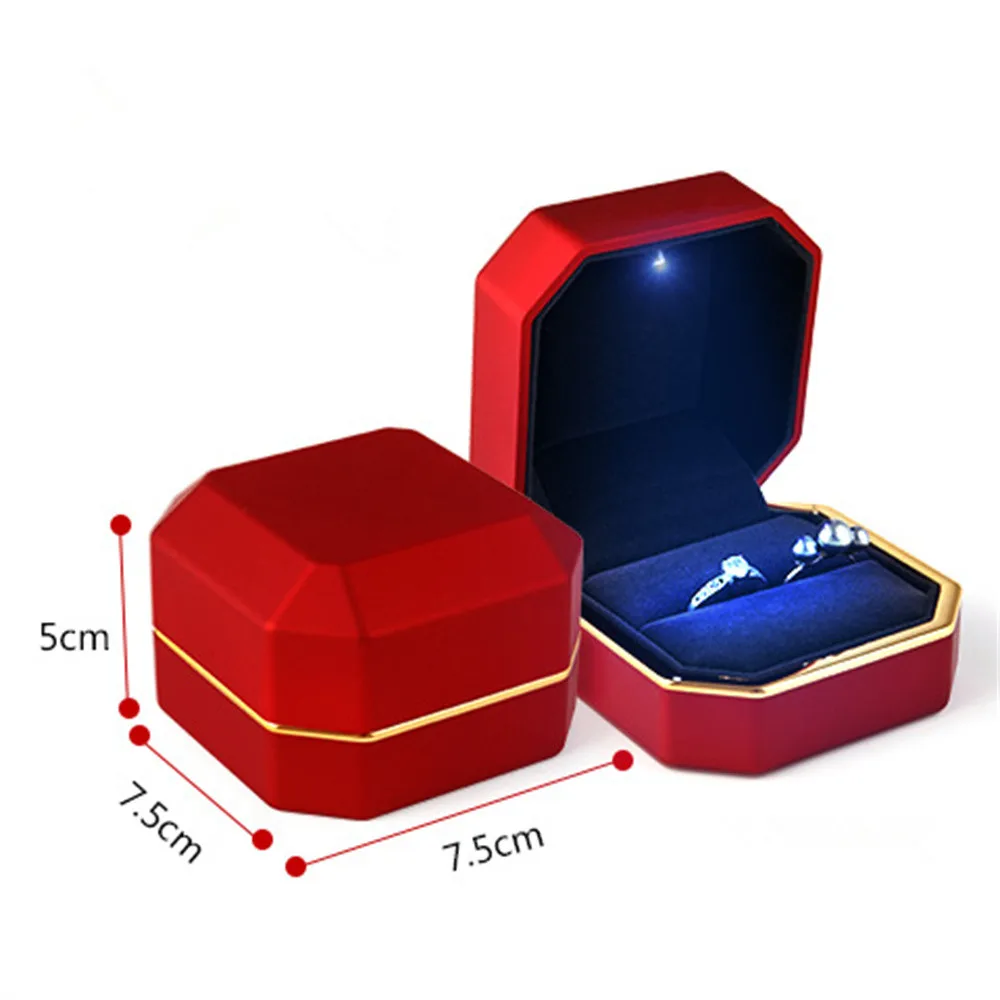 Luxury Couple Ring Box With LED Light For Engagement Wedding Diamond Ring Box Storage Valentine\'s Birthday Ring Display Gift Box