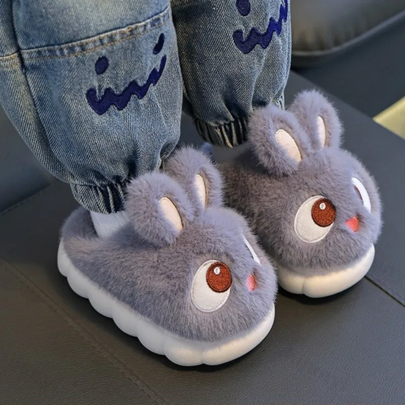 

Cute Cartoon Slippers Children Plush Warm Cotton Slippers Winter 2025 Anti-slip Slippers Floor Indoor Fluffy Toddler Home Shoes