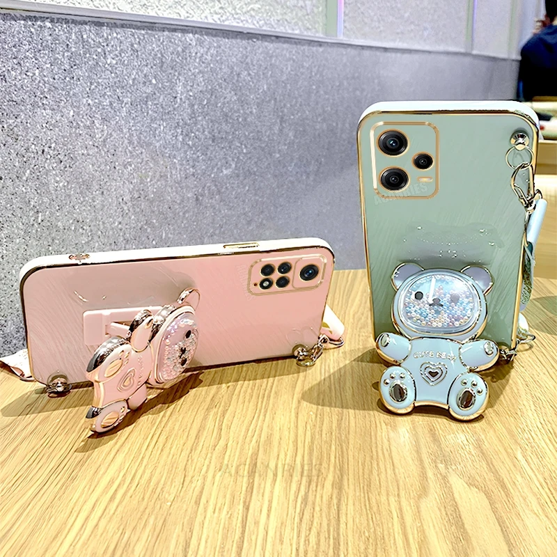 Note12 Crossbody Lanyard Bear Silicone Case On For Xiaomi Redmi Note 12 Pro Plus 12pro 5g 12s 4g 11s 11 10 10s Holder Cover 12c