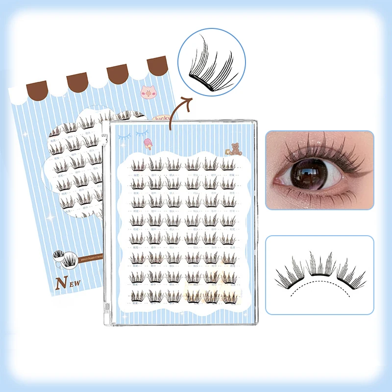 48 Clusters No-Glue Magnetic Eyelashes Natural Wispy Lashes Reusable False Eyelash Fluffy Curl Lashes for Girls Ultra-Thin