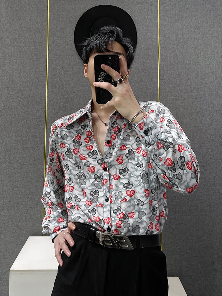 

Unique Design Men's irt Casual Long Sve Summer Spring New Sle Loose Fit Printed No Ironing Required Polyester Fabric