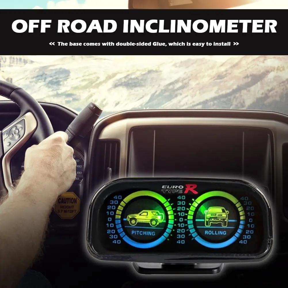Car Angle Tilt Inclinometer with Green Backlight Digital Speed Slope Meter Car Compass LED Inclinometer for Off Road 4x4 Vehicle