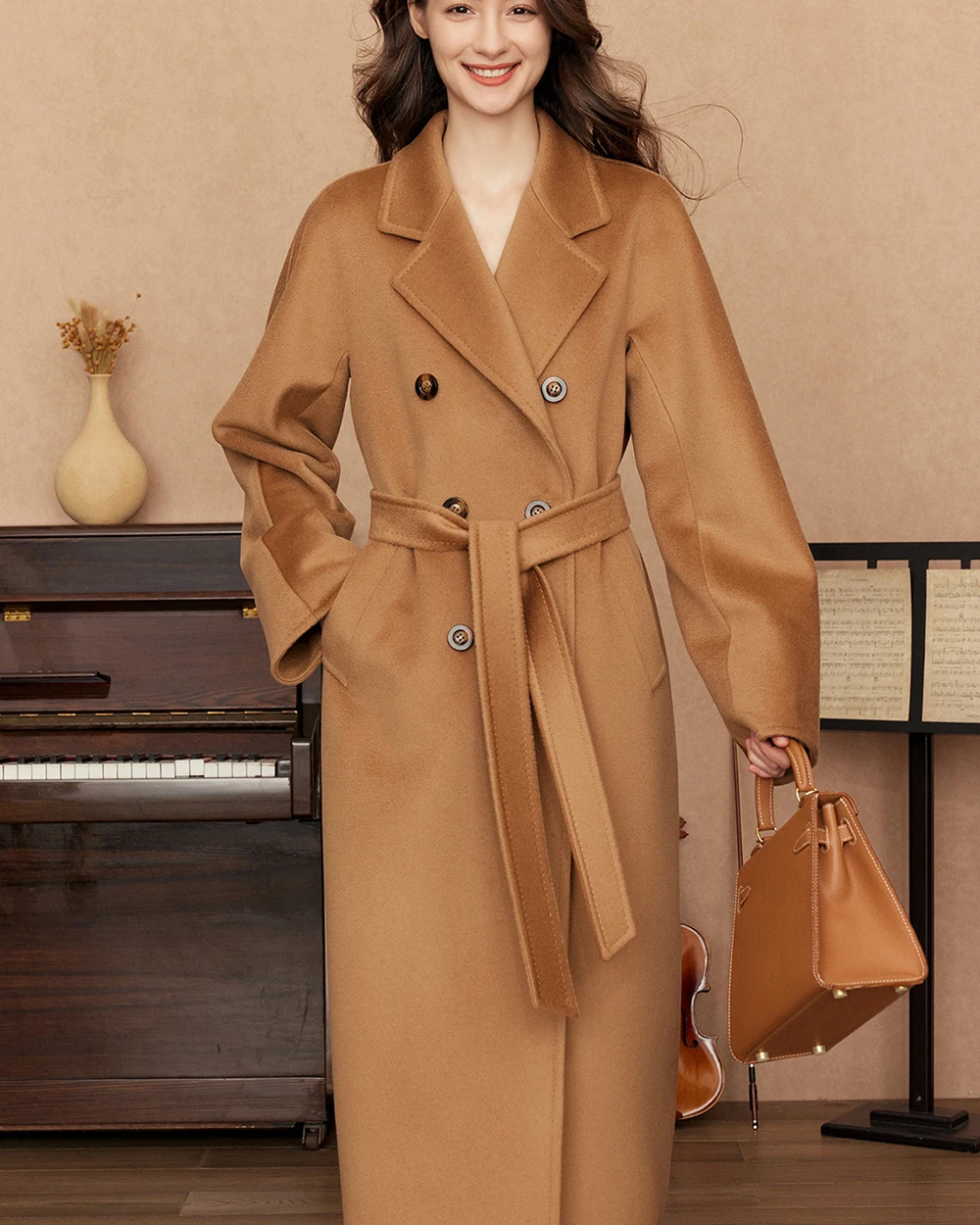 Classic Handmade Custom High Quality Women's Cashmere Coats Loose Fit High-end Hepburn Style Fashion Wool Long Coat For Women