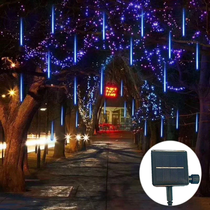 Liburan Natal 2024 Solar LED Meteor Shower String lampu jalan Garland dekorasi luar ruangan lampu dekorasi untuk pernikahan, pesta