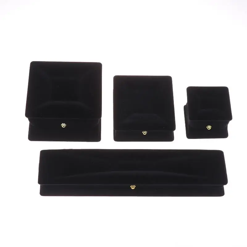 

1pc Black Velvet Jewelry Box With Gold Clasp Ring Pendant Bangle Necklace Storage Case For Jewelry Display Women Gifts