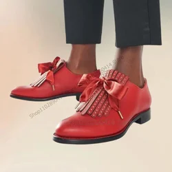 Red Bow Knot Rivets Tassels Decor Men Loafers Fashion Slip On Men Shoes Luxurious Handmade Party Feast Office Men Casual Shoes