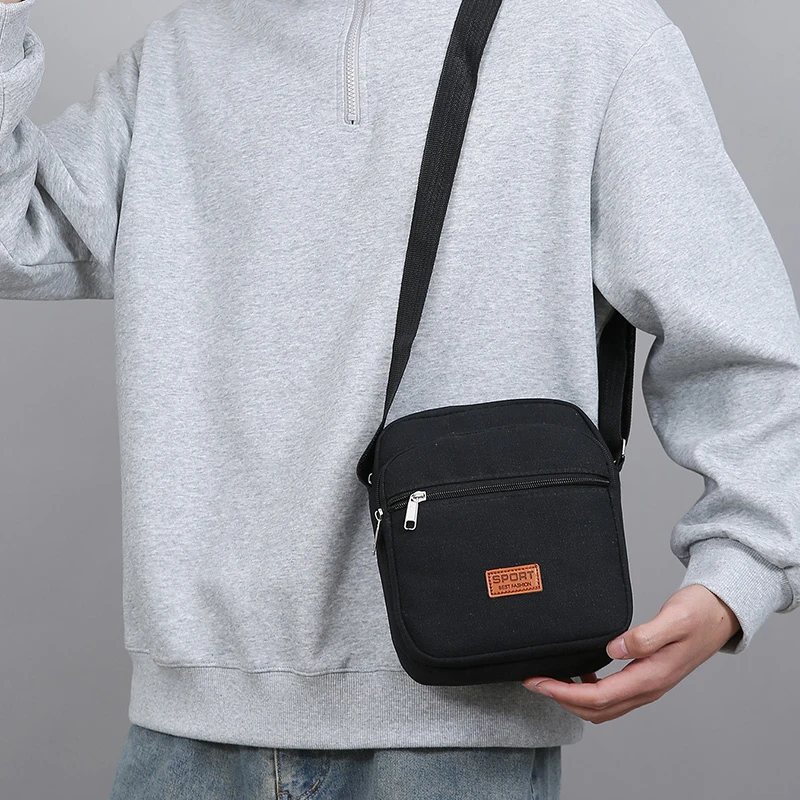 Crossbody Bag Male Canvas Lightweight Multi Pocket Large Capacity Business Office Outdoor Daily Portable Shoulder Hand Bag