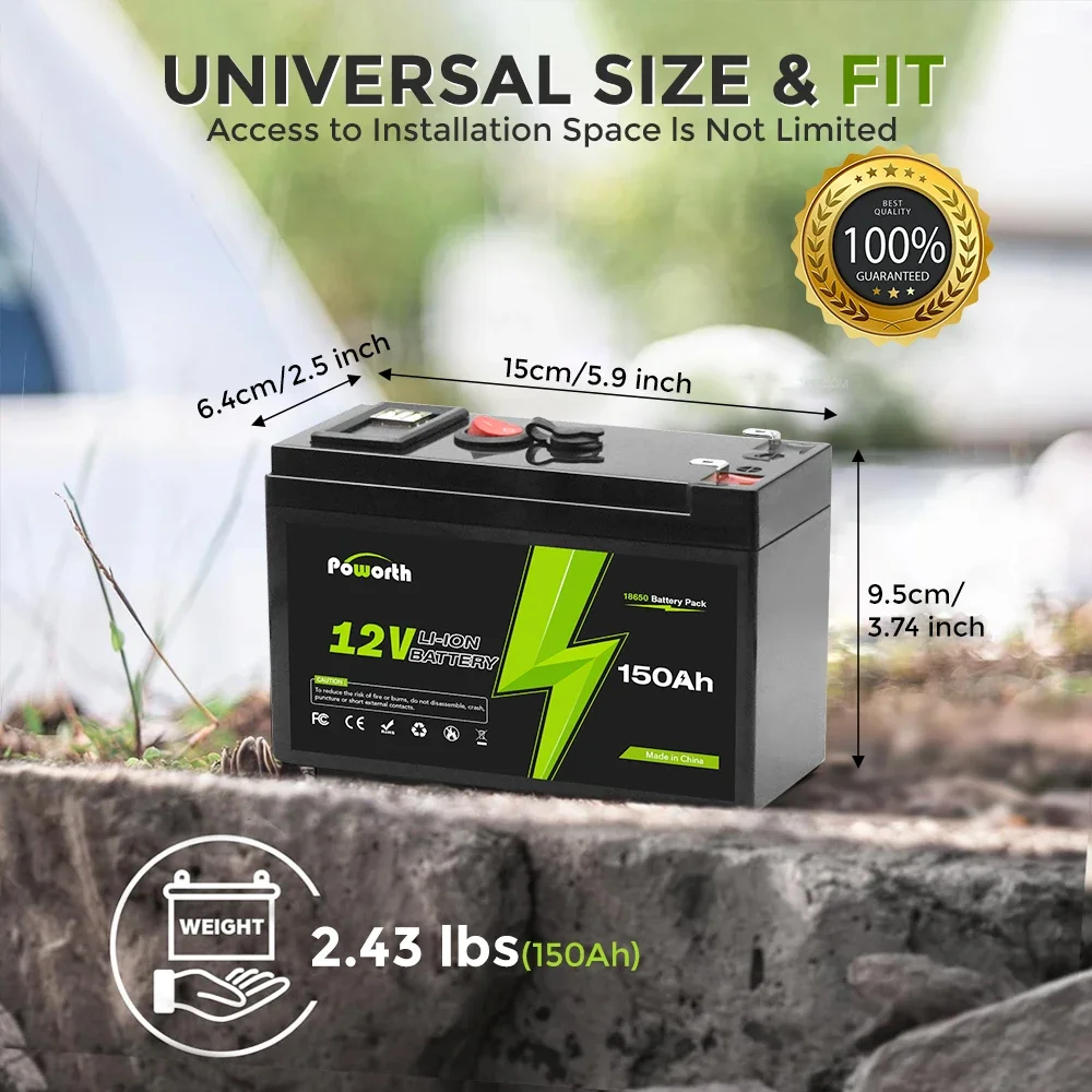 12V 150Ah lithium 18650 deep-cycle oplaadbare batterij |   Levenscycli 2500-7000 en levensduur van 10 jaar |   Ingebouwd BMS