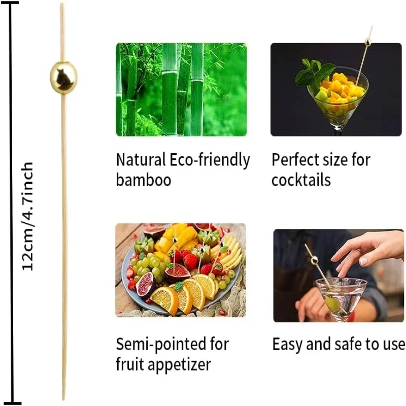 100PCS Disposable Bamboo Sticks Pearl Shape Fruit Dessert Buffet Cotton Candy Cocktail Decoration Wedding Supplies Party