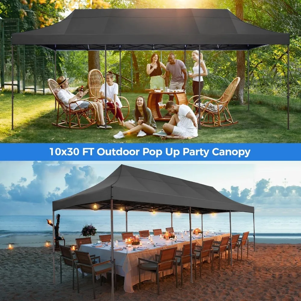 10X30 Pop Up Heavy Duty Canopy Tent Waterproof UPF50+ Outdoor Gazebo Hexagonal Tube Frame Oxford Cloth Top Cover with 8 Sidewall