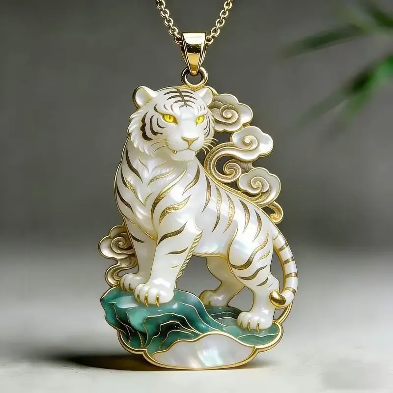 Ethnic Imitation Jade Pendant Necklace Chinese Vintage Charm Jewelry Men Women Daily Festival Gift