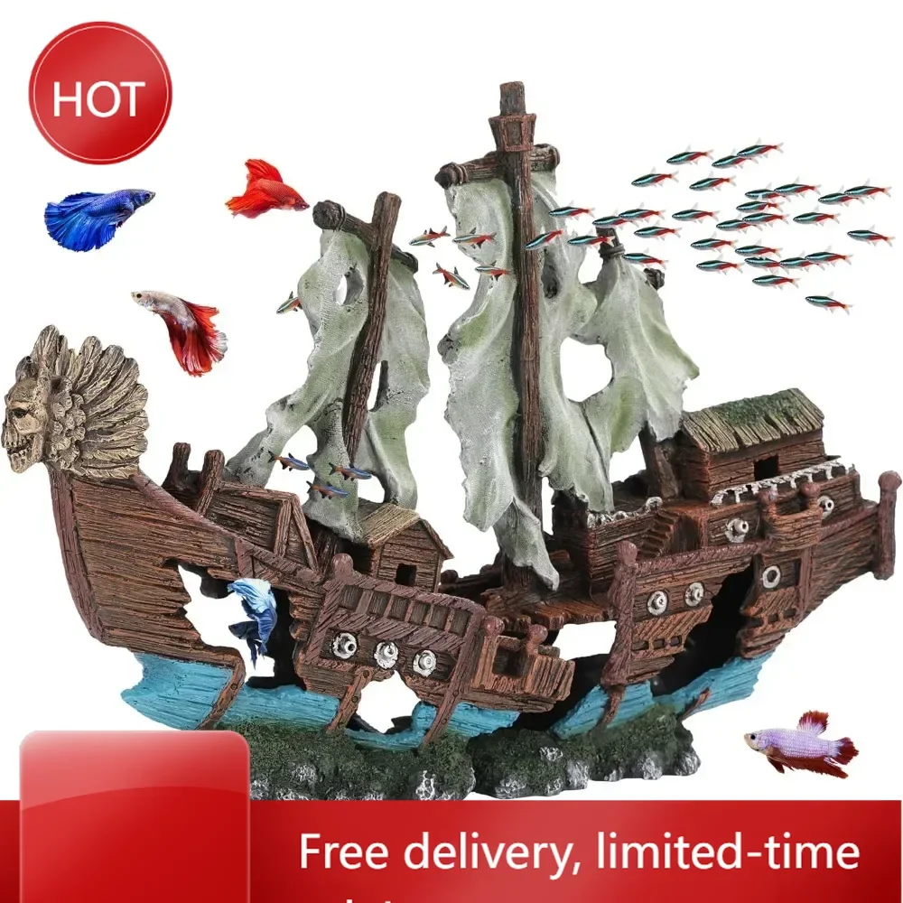 

Hot salesCustomizable - Large Shipwreck Aquarium Decorations Ornament w/Sail (2 Pieces) 20 Gallons high and Larger Fish Tank, Su