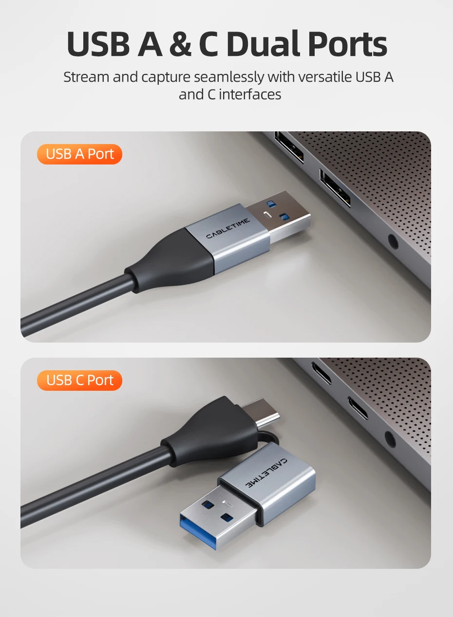 CABLETIME Video-Aufnahmekarte USB 3.0 4K HDMI zu USBA USB-C HDMI Video-Grabber-Box für PC Computer Kamera Live-Gaming – Detail 8