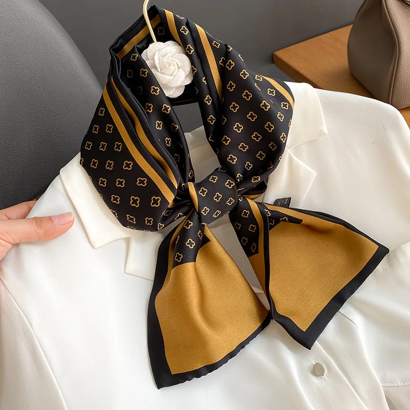 

Модные маленькие длинные атласные шелковые шарфы с принтом для женщин, шейный платок, вечерние дорожные женские шейные ремни