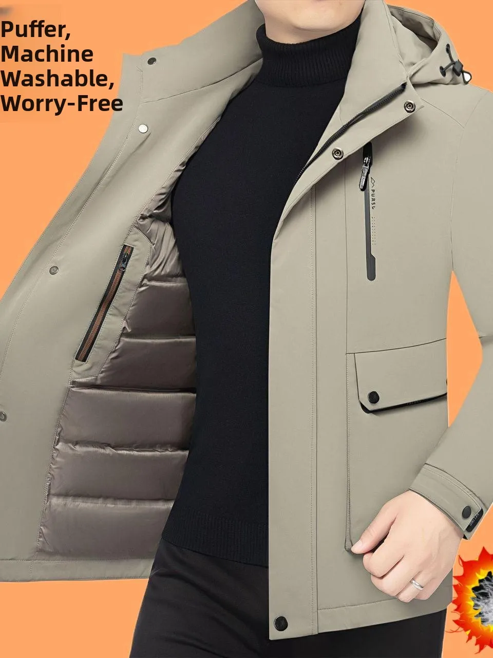 

Fashionable Casual Hooded down Jacket Men's Luxury Thickened Warm Winter New Style Middle-aged Dad Coat Outerwear