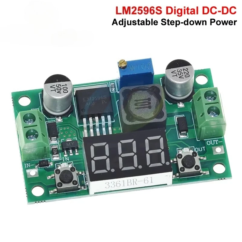 LM2596 DC-DC voltage adjustable step-down module with adjustable regulator from 4.0~40V to 1.25-37V, equipped with LED voltmeter