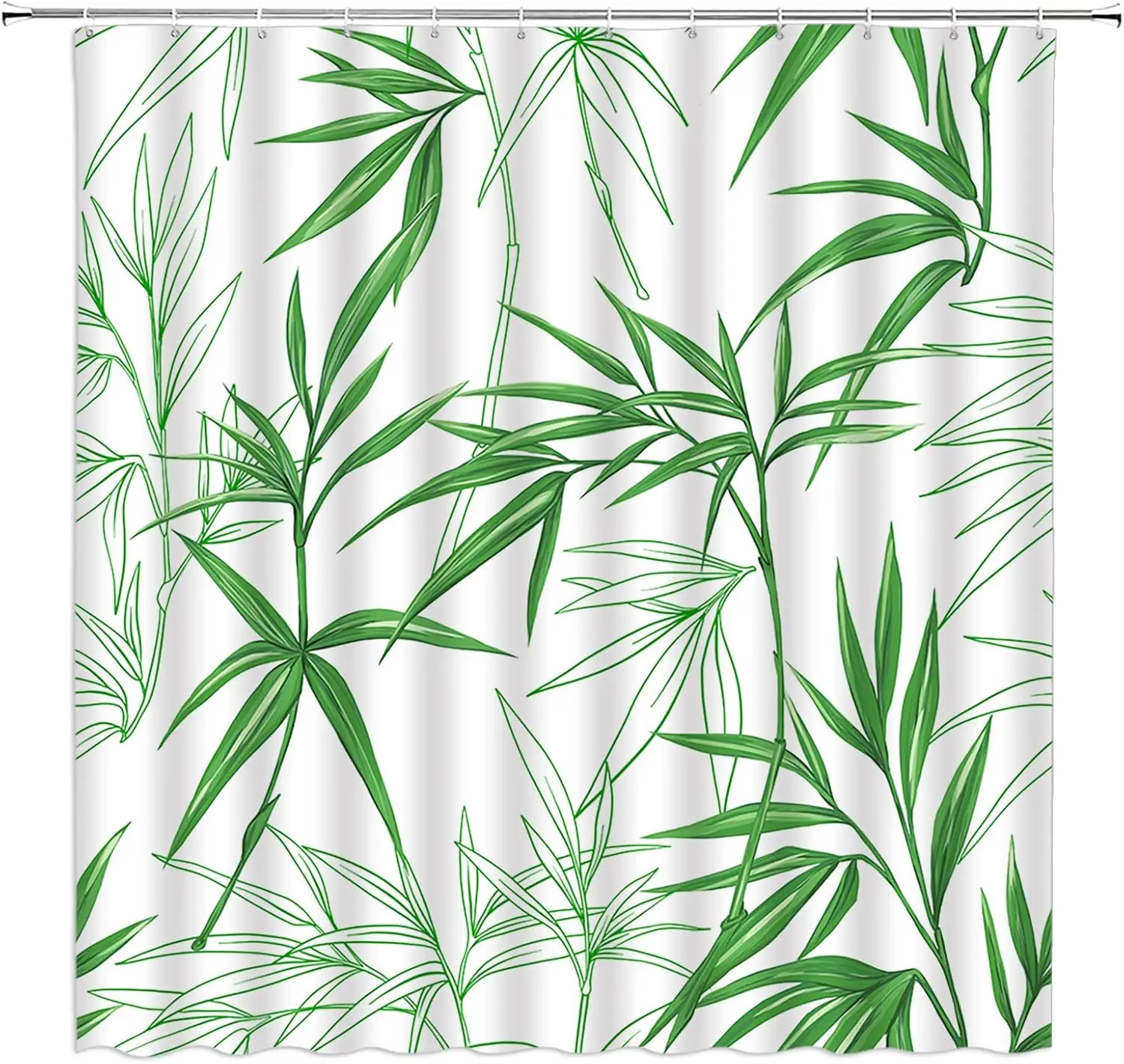 

Green Bamboo Leaf Pattern Waterproof Shower Curtain 180x200cm - Nature Plant Print Bath Curtain for Spa Style Decor