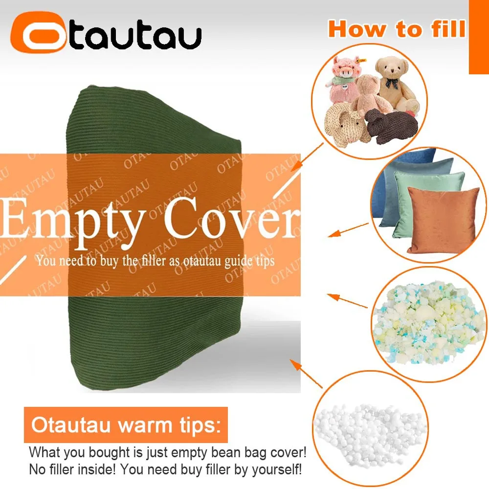 OTAUTAU Cotton Corduroy Bean Bag Cover Corner Pouf Ottoman Beanbag Cover SF324【No Filler!Please Buy Filler Yourself!】