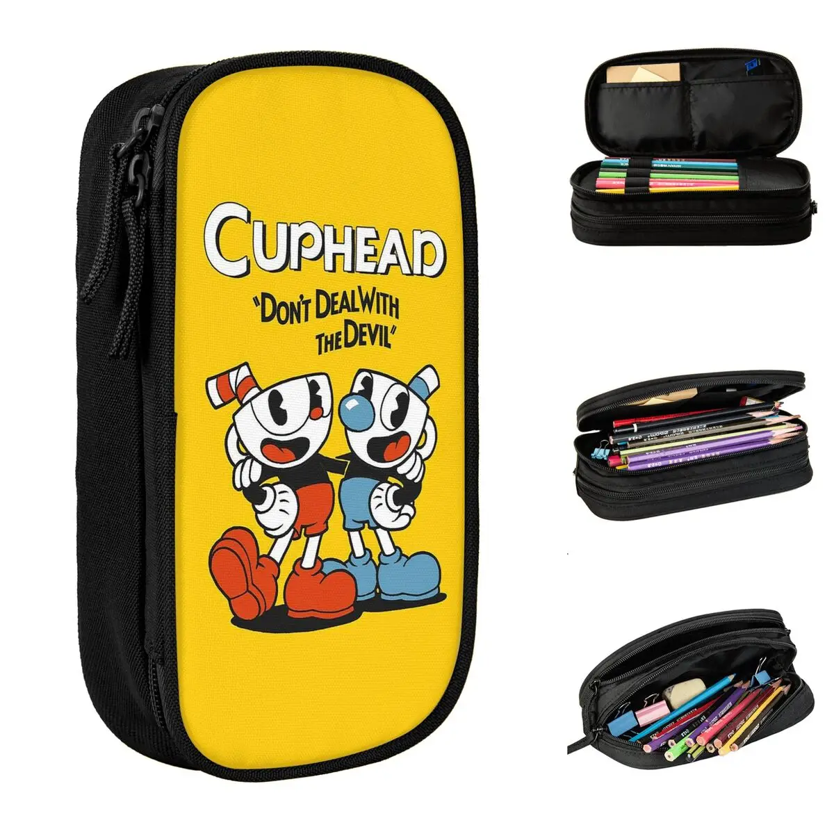 cuphead anime divertido caneta caixa de lapis caixa de bolsas de material escolar com ziper caixa de lapis estudante de grande capacidade 01