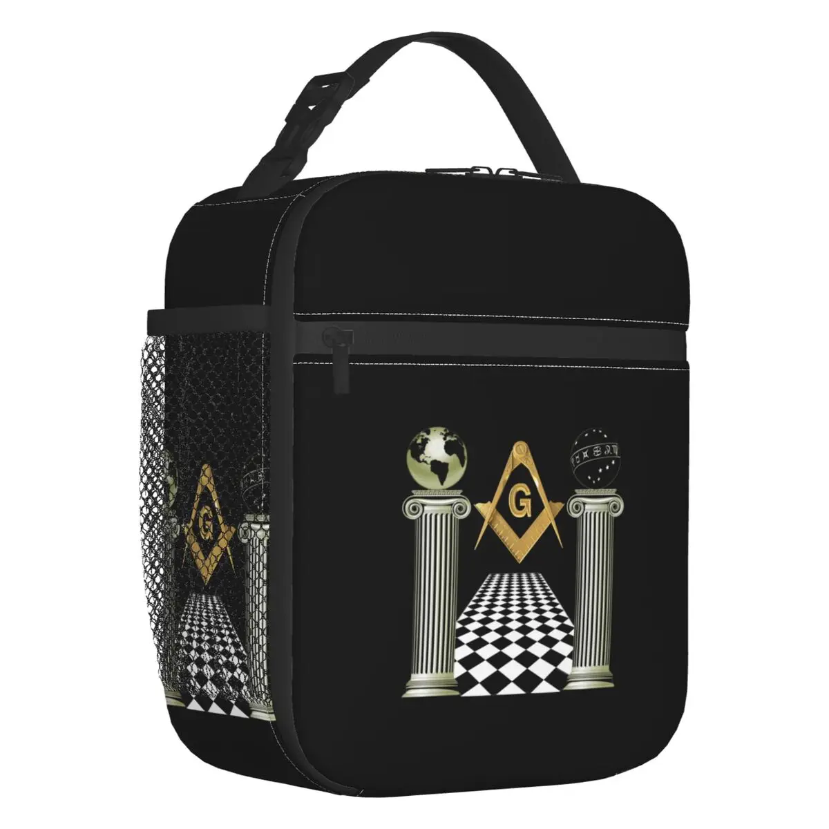 Boaz And Jachin Solomon\'s Temple Portable Lunch Box Leakproof Masonic Mason Freemason Cooler Thermal Food Insulated Lunch Bag