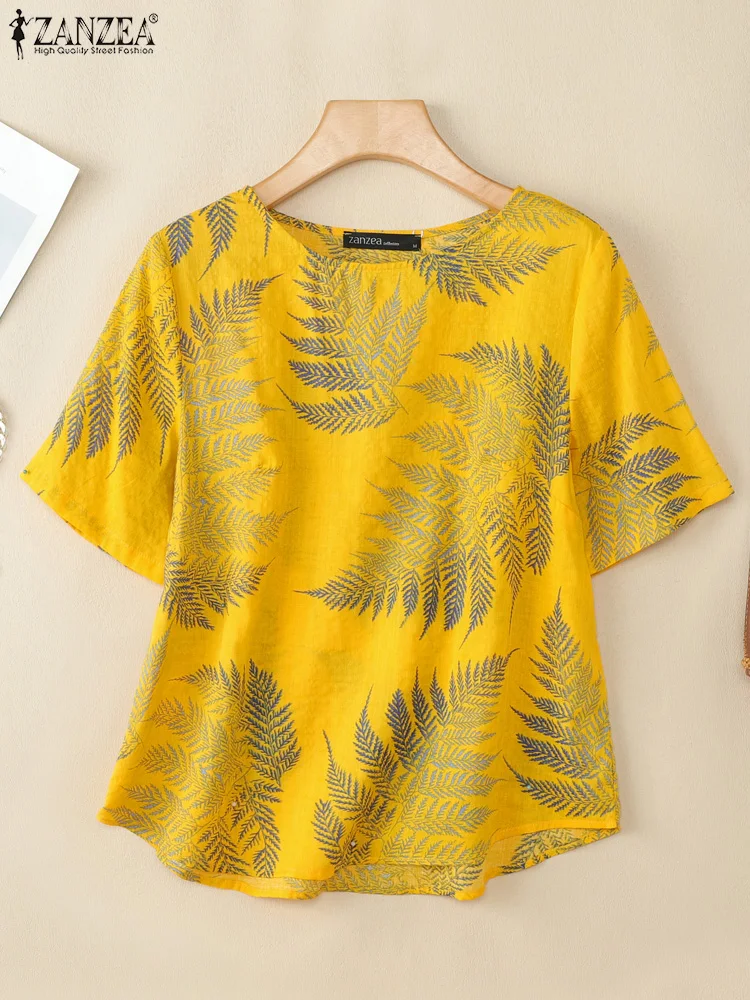 

2025 Women Summer Floral Printed Blouse ZANZEA Casual O Neck Short Sleeve Holiday Shirt Thin Tops Female Work Blusas Oversize