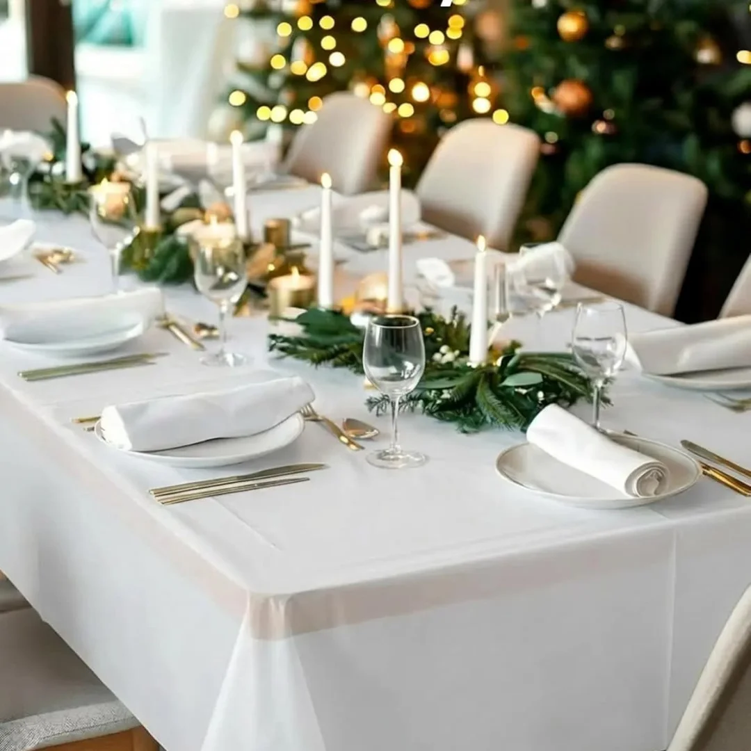 6Pack White Tablecloth 53.94×72.05 Inch Rectangular Table Cloth for 6 Foot Rectangle Tables, Wrinkle Resistant Washable Fabric Polyester Table Covers for Wedding Party Banquet Buffet