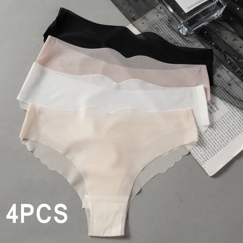 4PCS Ultra-thin Transparent Panties Women Sense Sexy Female Seamless Low-rise Solid Color Comfortable Quick Drying Underwear