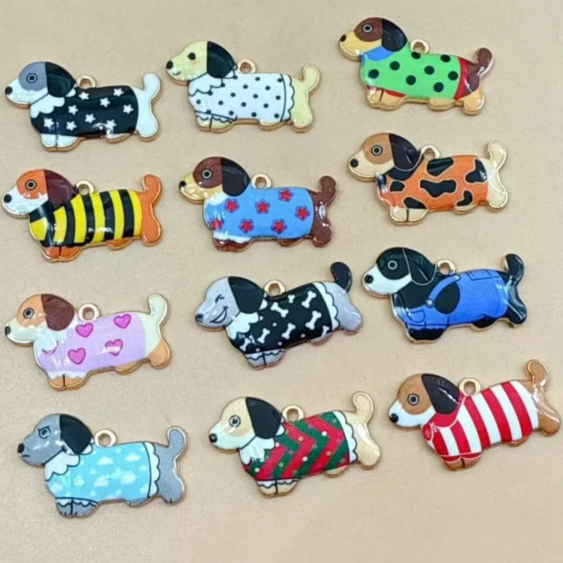10個入り 楽しい漫画風のかわいい子犬のイヤリング 動物イヤリング キーホルダー ペンダント アクセサリー 1