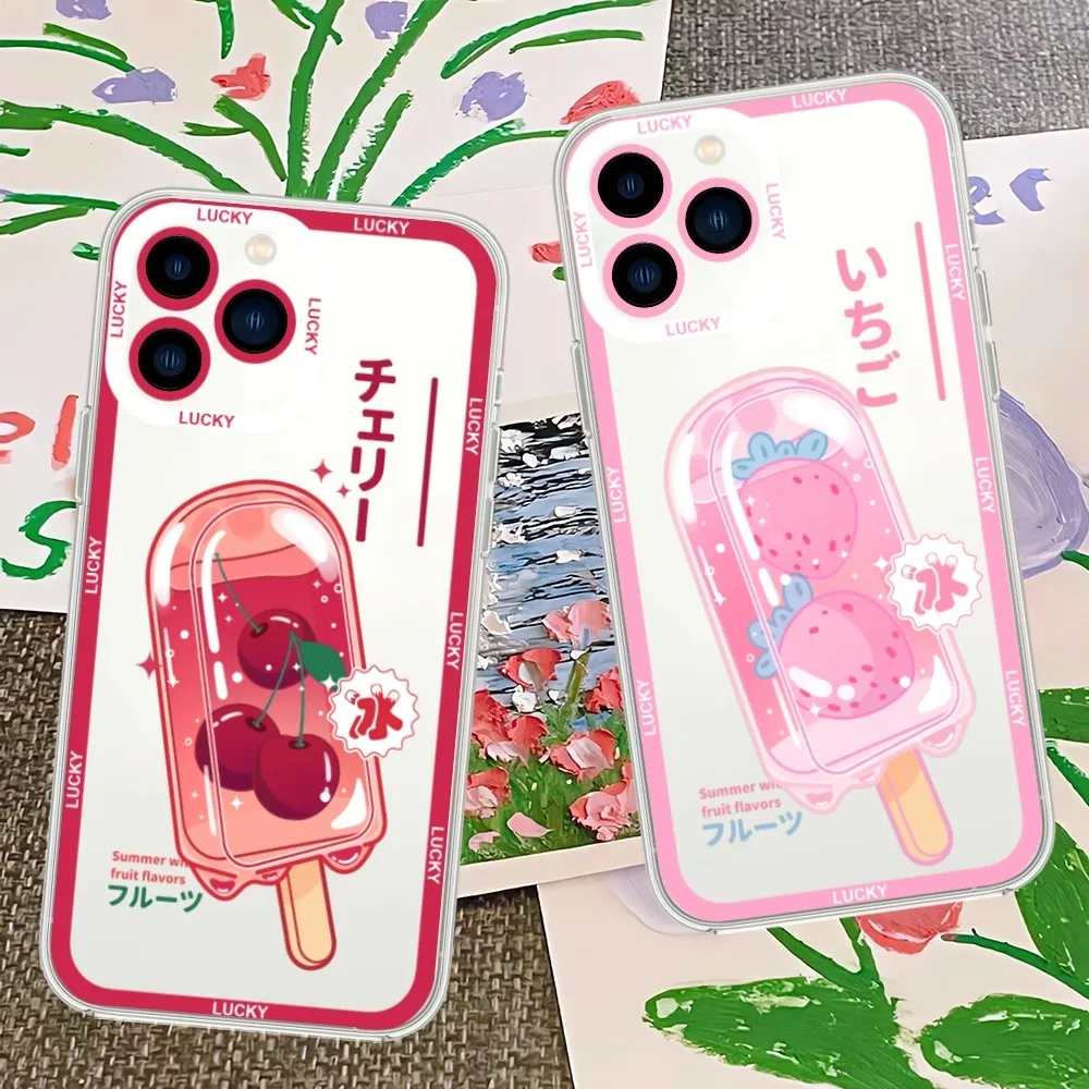 Summer Cool Ice Cream Painting Phone Case For Samsung S21 S22 S23 PLUS lite ULTRA Transparent Border Shell