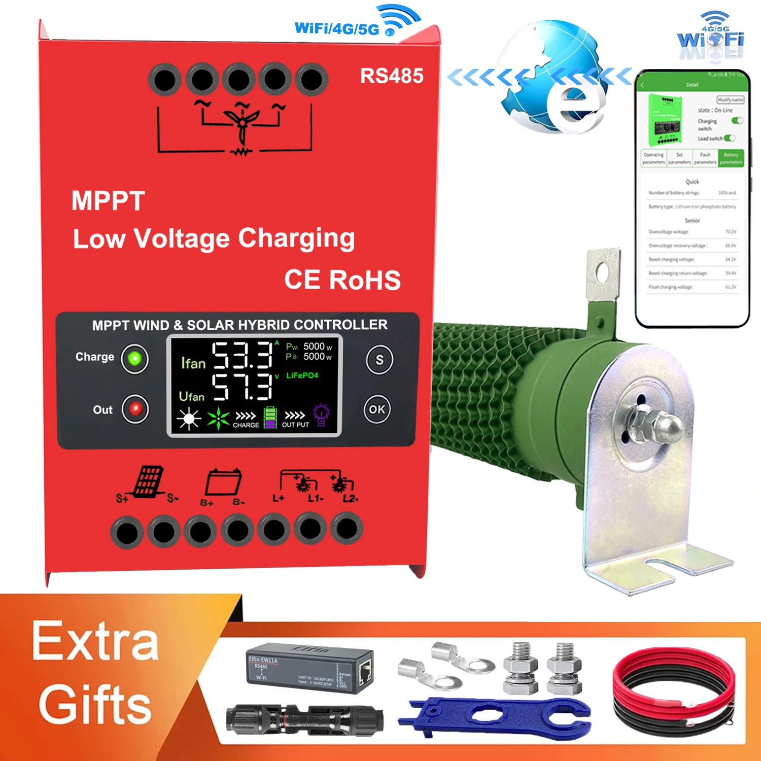 

12V 24V 48V 4000W 5000W Hybrid Wind Solar Charge Controller MPPT Battery Equalizer 120A For Lifepo4 Lithium other Battery