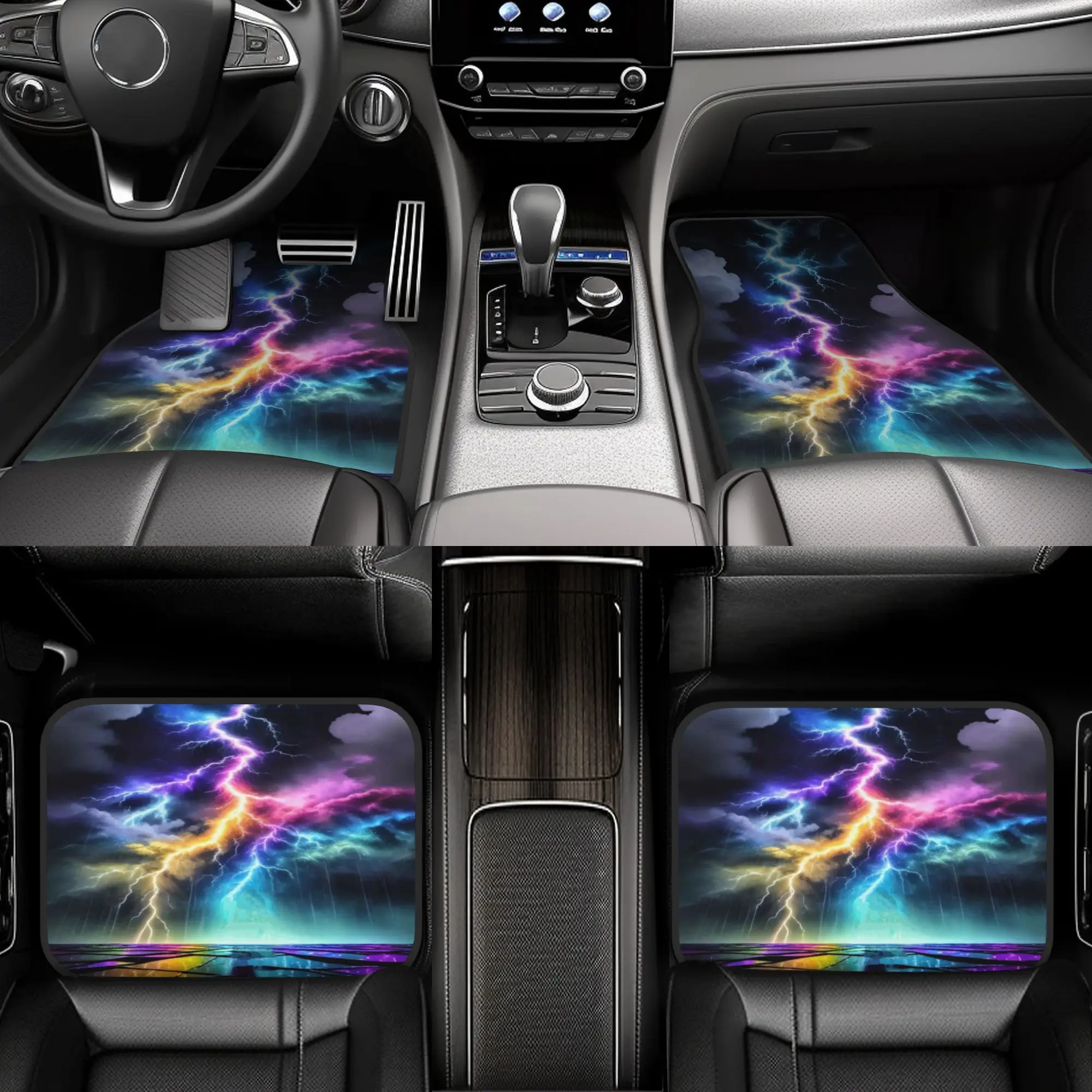 4pcs Electric Storm Printed Vehicle Floor Mats, Full Front& Rear Mats, Fit For Tesla, For BMW, Jeep And Cyber Trucks Automobiles view 5