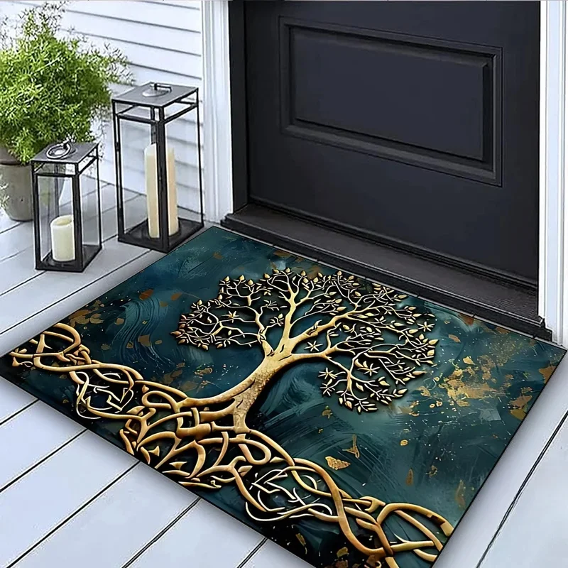 VIKAMA Golden Tree of Life Carpet, Magical Purple Root Swirl Non Slip Washable Floor Rug for Bedroom Living Room