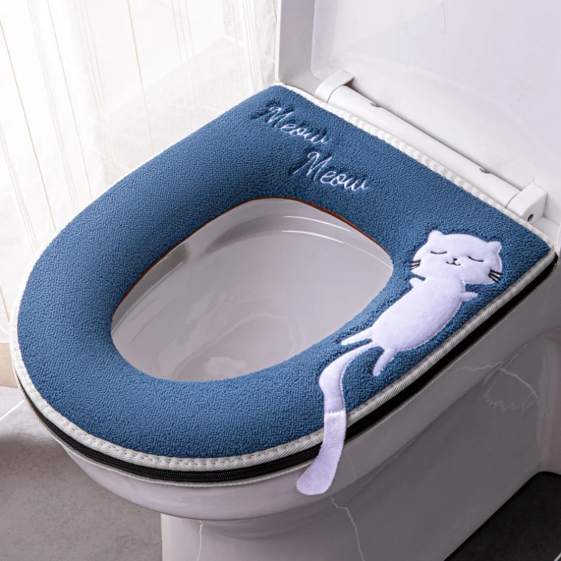 Winter Warm Toilet Seat Cover With Handle Soft Washable Closestool Mat Plush Toilet mat Ring Mat Bathroom Accessories