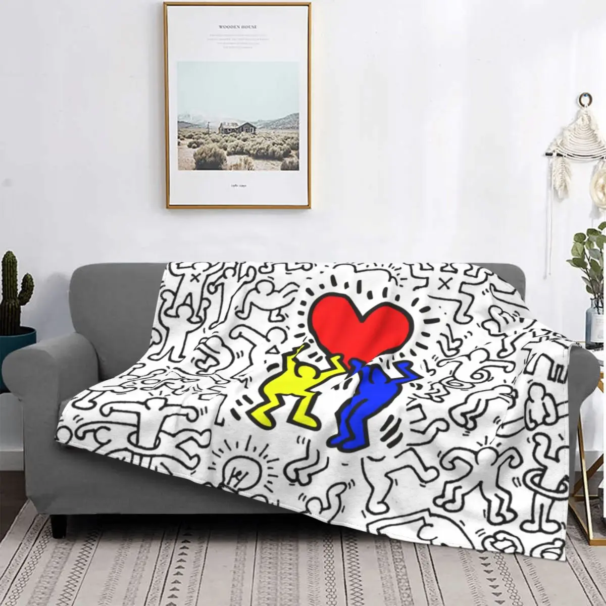 

Own Mine Paintings Art Haring Blanket Warm Fleece Soft Flannel Graffiti Pop Art Throw Blankets for Bed Sofa Car Spring