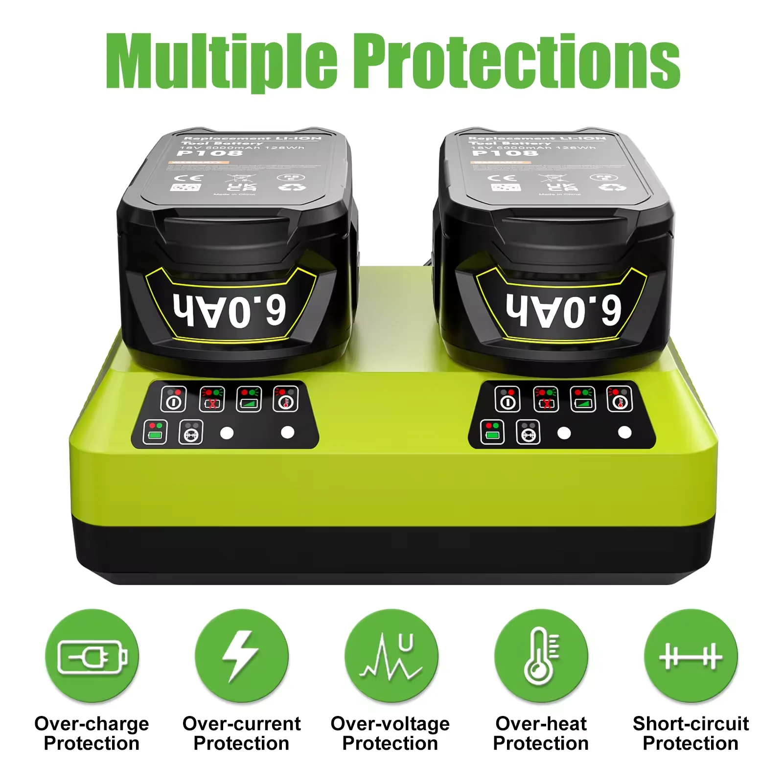 RYOBI ONE+ 12V-18V Battery Charger 2/3A Fast Charger for Li-ion Ni-CD Ni-MH Batteries with LED Status Lights&Overheat Protection