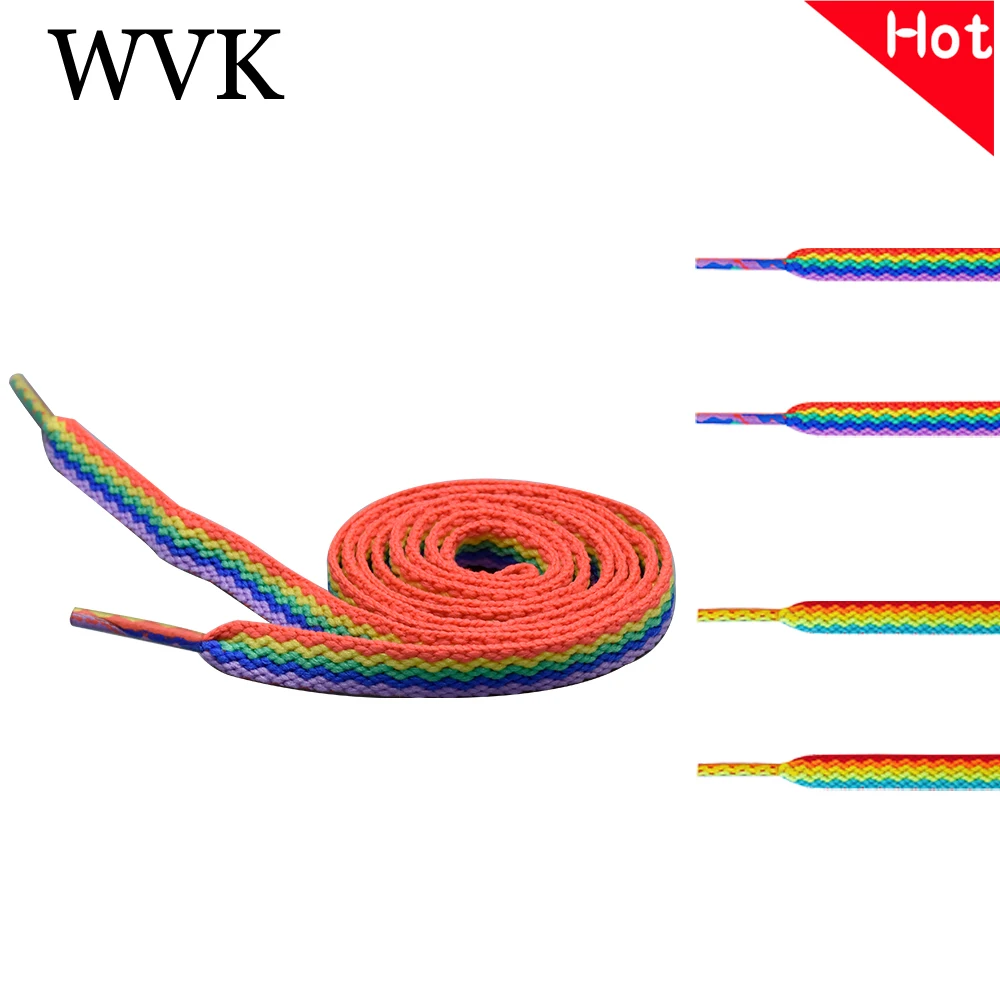 WVK Flat  Rainbow AF1 Shoelaces Colorful  Stitching Shoelace Gradient Creative Casual White Shoes Sneaker Fashion Shoe laces