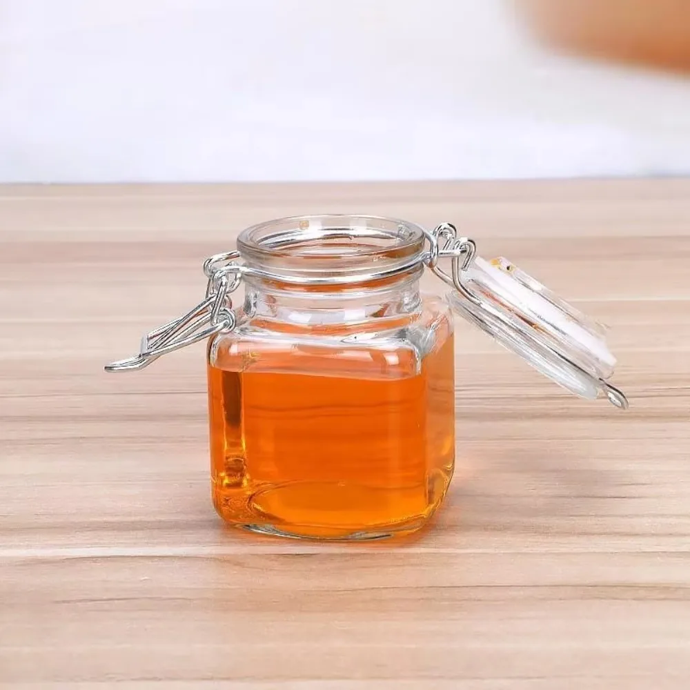 50/100ml Glass Sealed Jar Transparent Glass Stainless Steel Snap Seal Storage Jar Airtight Locking Lid Big Mouth Food Pickle Jar