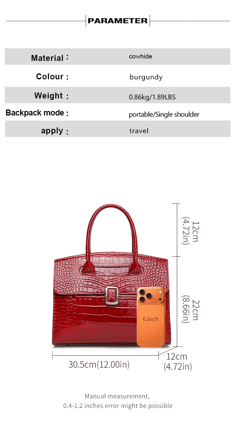 Große Kapazität Damen-Handtasche aus Kuhleder Glänzendes Kroko-Muster Klapptasche Abnehmbarer Riemen Crossbody Geschäftstasche – Detail 3