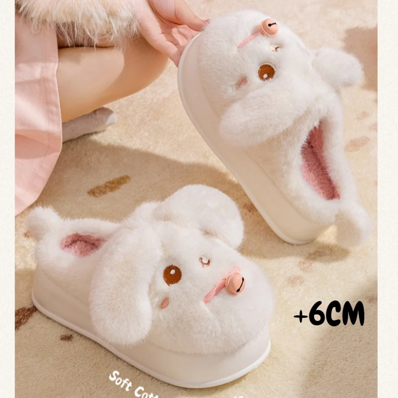 

Winter Home Cartoon Fuzzy Slipper Warm rabbit Fur Plush Indoor Women House Shoe Thermal Furry Flat Flip Flop Funny Female